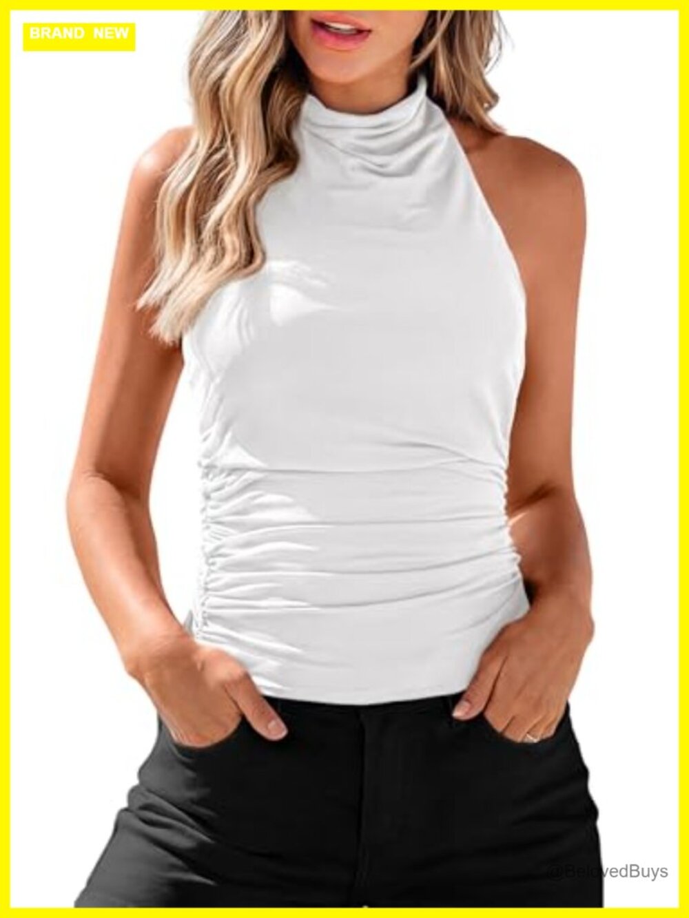 KIRUNDO Women's Cowl Neck Halter Tank Top Fitted Summer Sleeveless Casual